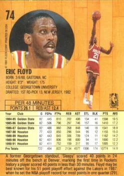 1991-92 Fleer Eric Floyd #74 card back image
