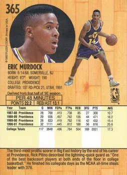 1991-92 Fleer Eric Murdock #365 card back image