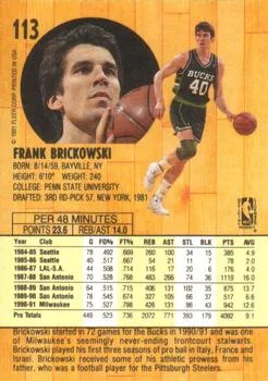 1991-92 Fleer Frank Brickowski #113 card back image