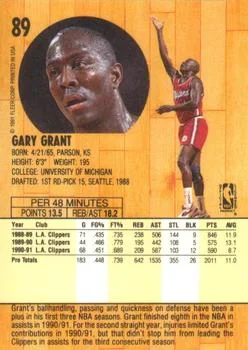 1991-92 Fleer Gary Grant #89 card back image