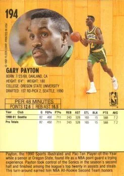 1991-92 Fleer Gary Payton #194 card back image