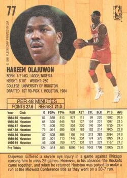 1991-92 Fleer Hakeem Olajuwon #77 card back image