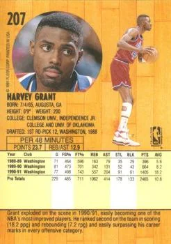 1991-92 Fleer Harvey Grant #207 card back image