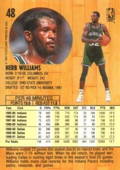 1991-92 Fleer Herb Williams #48 card back image