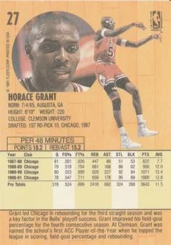 1991-92 Fleer Horace Grant #27 card back image