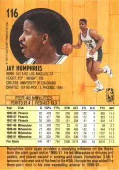 1991-92 Fleer Jay Humphries #116 card back image