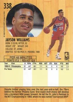 1991-92 Fleer Jayson Williams #338 card back image