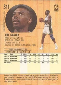 1991-92 Fleer Jeff Grayer #311 card back image