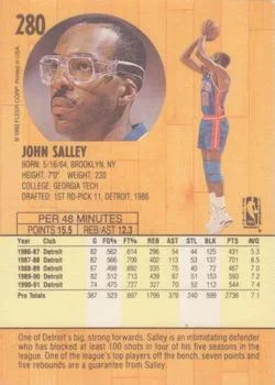 1991-92 Fleer John Salley #280 card back image