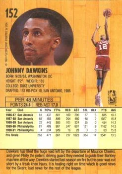 1991-92 Fleer Johnny Dawkins #152 card back image