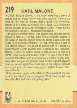 1991-92 Fleer Karl Malone #219a card back image