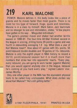 1991-92 Fleer Karl Malone #219b card back image