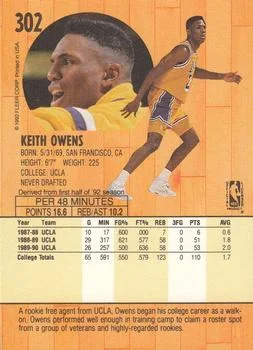 1991-92 Fleer Keith Owens #302 card back image