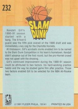 1991-92 Fleer Kendall Gill SD #232 card back image