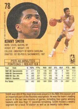 1991-92 Fleer Kenny Smith #78 card back image