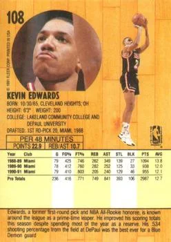 1991-92 Fleer Kevin Edwards #108 card back image