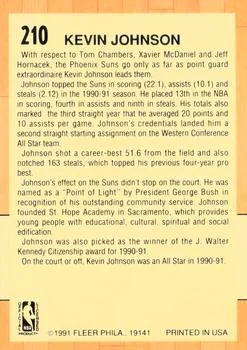 1991-92 Fleer Kevin Johnson #210 card back image