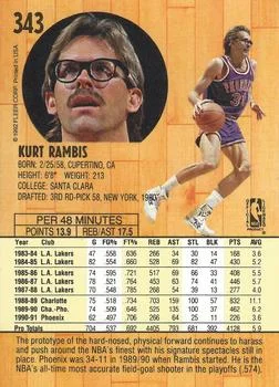 1991-92 Fleer Kurt Rambis #343 card back image