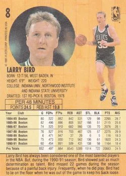 1991-92 Fleer Larry Bird #8 card back image