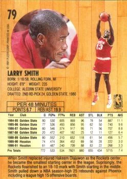 1991-92 Fleer Larry Smith #79 card back image