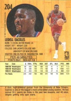 1991-92 Fleer Ledell Eackles #204 card back image