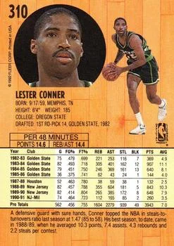 1991-92 Fleer Lester Conner #310 card back image