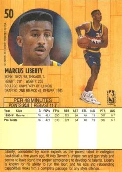 1991-92 Fleer Marcus Liberty #50 card back image