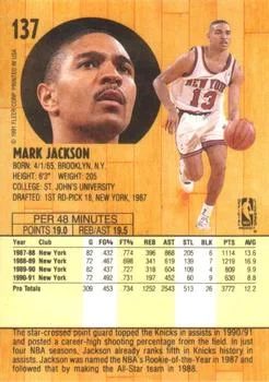 1991-92 Fleer Mark Jackson #137 card back image