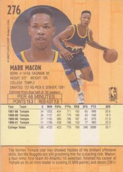 1991-92 Fleer Mark Macon #276 card back image