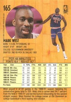 1991-92 Fleer Mark West #165 card back image
