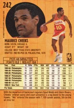 1991-92 Fleer Maurice Cheeks #242 card back image