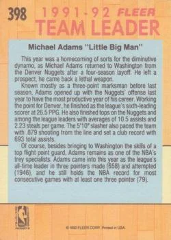 1991-92 Fleer Michael Adams #398 card back image