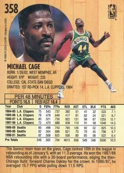 1991-92 Fleer Michael Cage #358 card back image