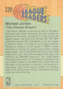 1991-92 Fleer Michael Jordan LL #220 card back image