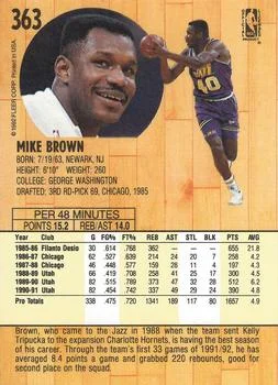 1991-92 Fleer Mike Brown #363 card back image