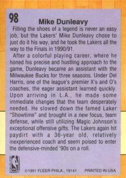 1991-92 Fleer Mike Dunleavy CO #98 card back image