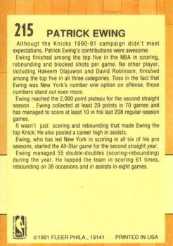 1991-92 Fleer Patrick Ewing #215 card back image