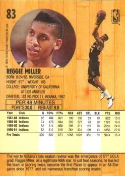 1991-92 Fleer Reggie Miller #83 card back image