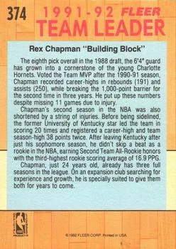 1991-92 Fleer Rex Chapman #374 card back image