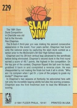 1991-92 Fleer Rex Chapman SD #229 card back image