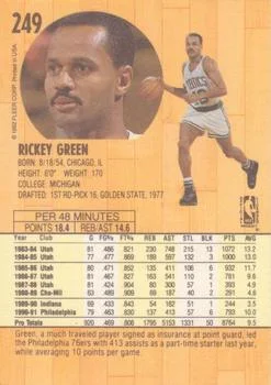 1991-92 Fleer Rickey Green #249 card back image