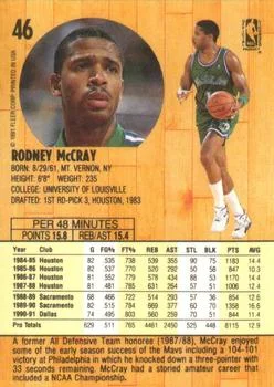 1991-92 Fleer Rodney McCray #46 card back image