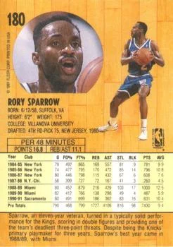 1991-92 Fleer Rory Sparrow #180 card back image
