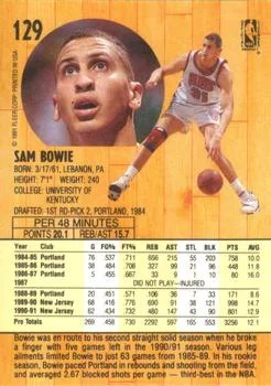 1991-92 Fleer Sam Bowie #129 card back image