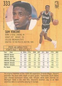 1991-92 Fleer Sam Vincent #333 card back image