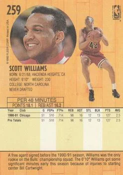 1991-92 Fleer Scott Williams #259 card back image