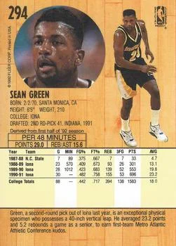 1991-92 Fleer Sean Green #294 card back image