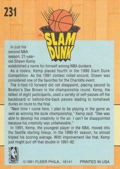 1991-92 Fleer Shawn Kemp SD #231 card back image