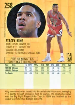 1991-92 Fleer Stacey King #258 card back image
