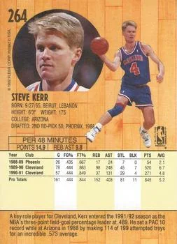1991-92 Fleer Steve Kerr #264 card back image